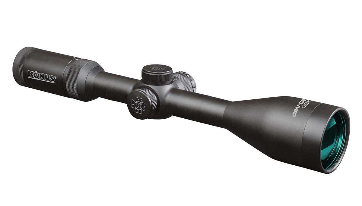 KonusPro Evo 3X-12X50mm Riflescope w/engraved IR reticle, side parallax