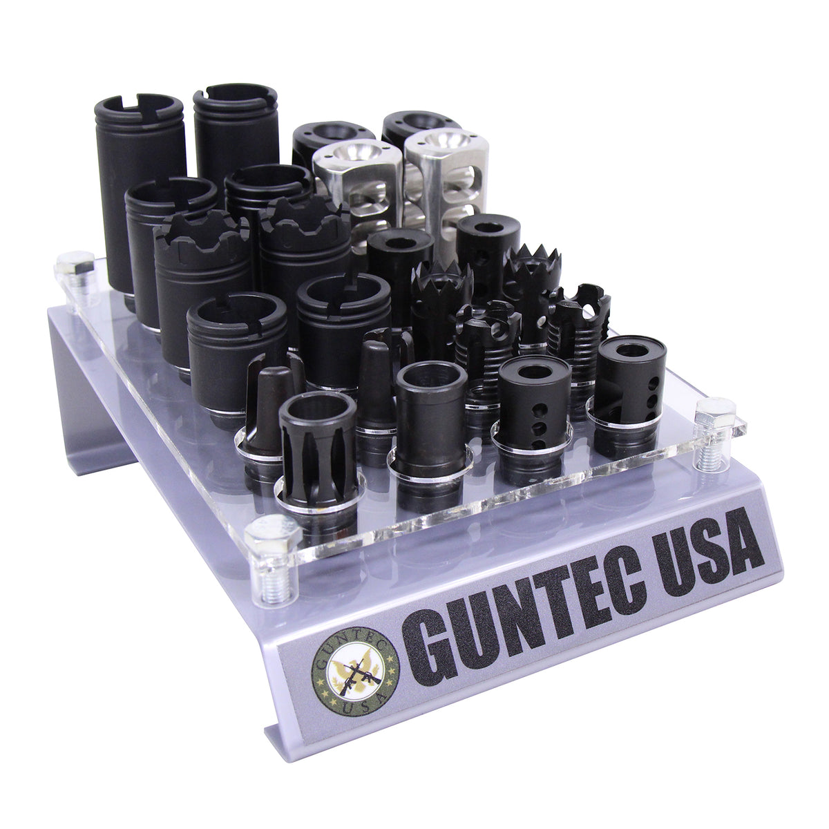 AR-15 Muzzle Device Assortment Kit With Table Top Acrylic Display Rack (1/2 X 28)