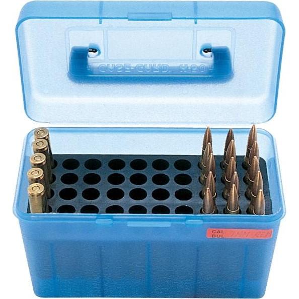 MTM DELUXE AMMO BOX 50 RD HANDLE 25-06 30-06 270 WIN CLR BLUE