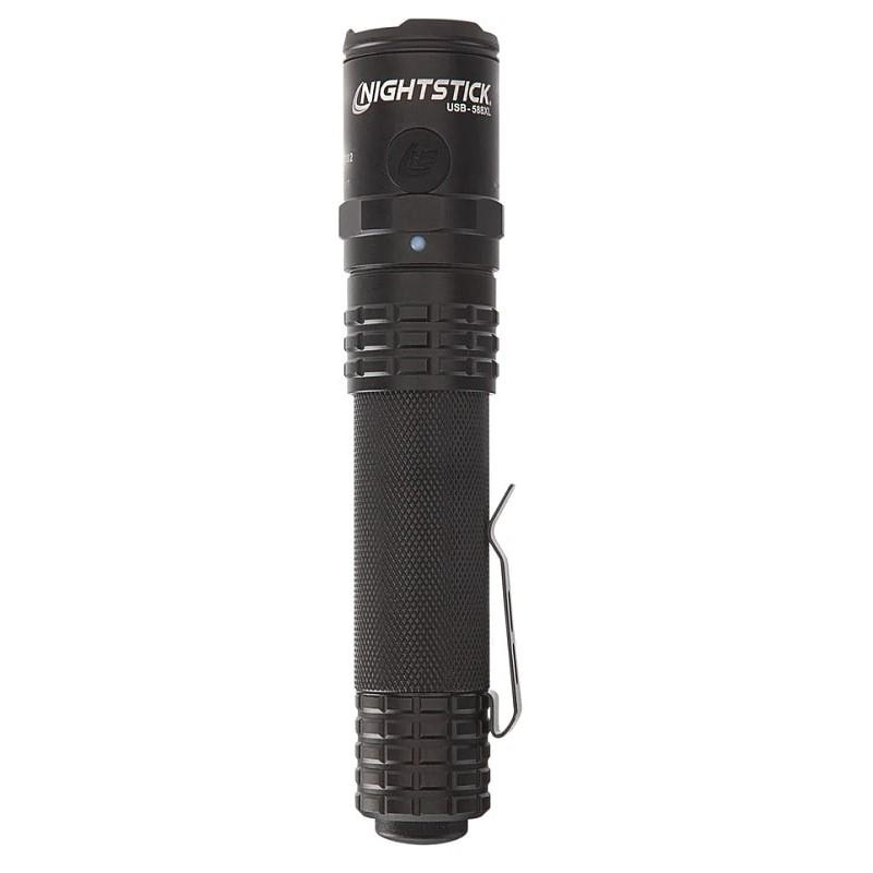 Metal USB Dual-Light Tactical Flashlight - Li-Ion - Black