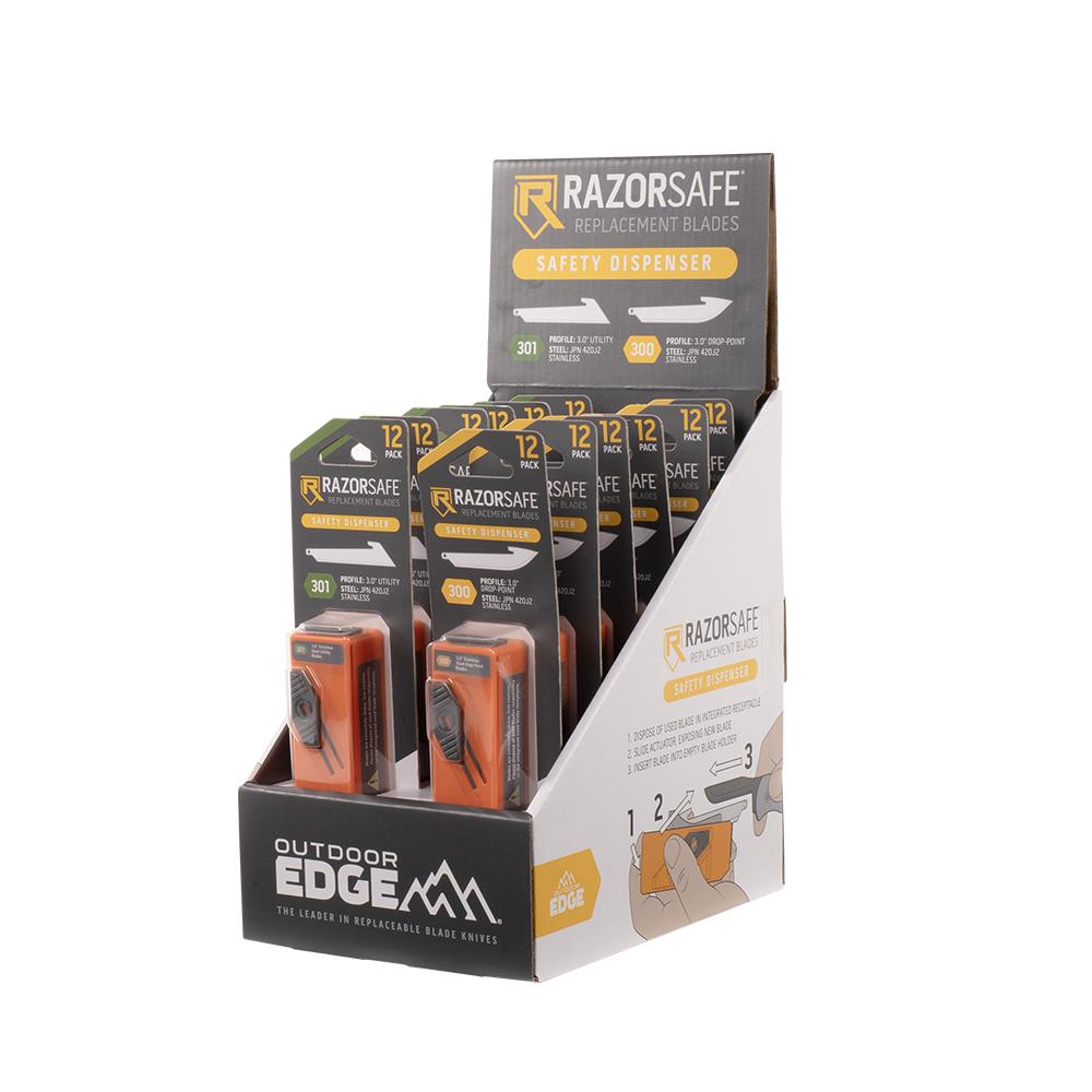 OUTDOOR EDGE RAZORSAFE BLADE DISPENER 12 PC. DISPLAY
