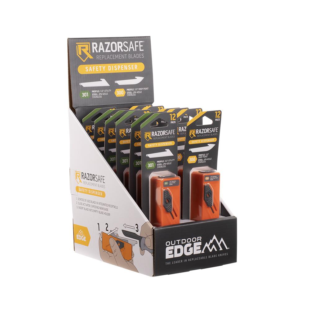 OUTDOOR EDGE RAZORSAFE BLADE DISPENER 12 PC. DISPLAY