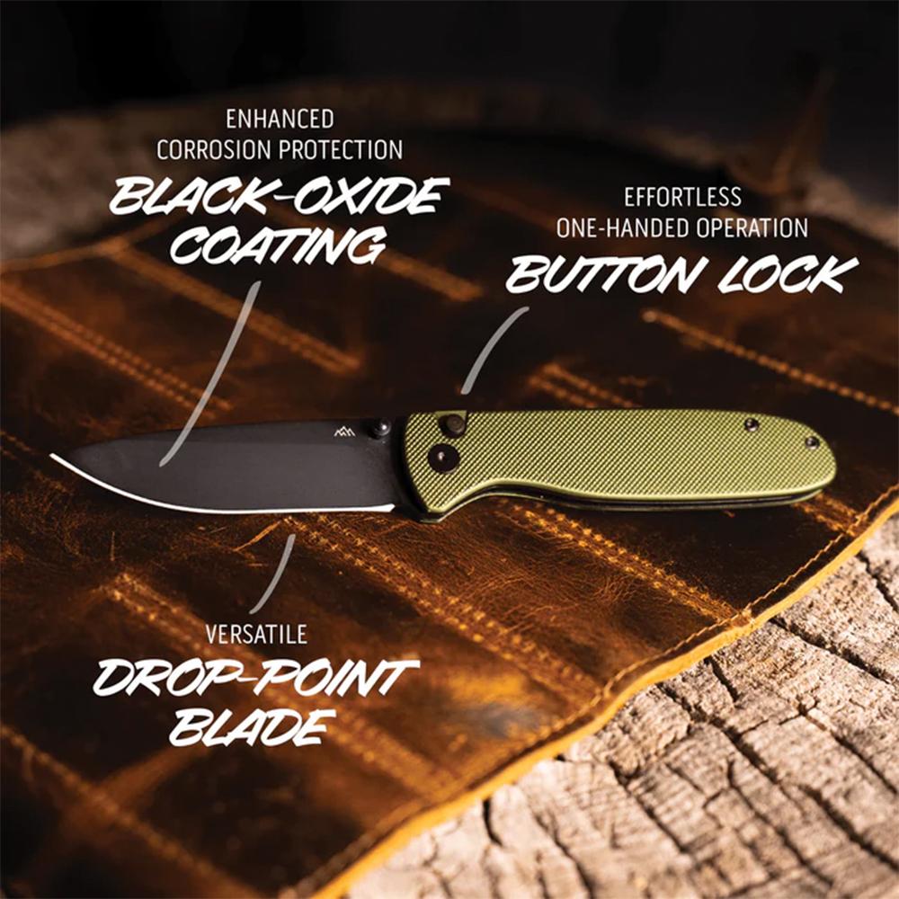 Outdoor Edge Dirk Knife Green Anodized Alum.  Black 8Cr Blade  Button Lock