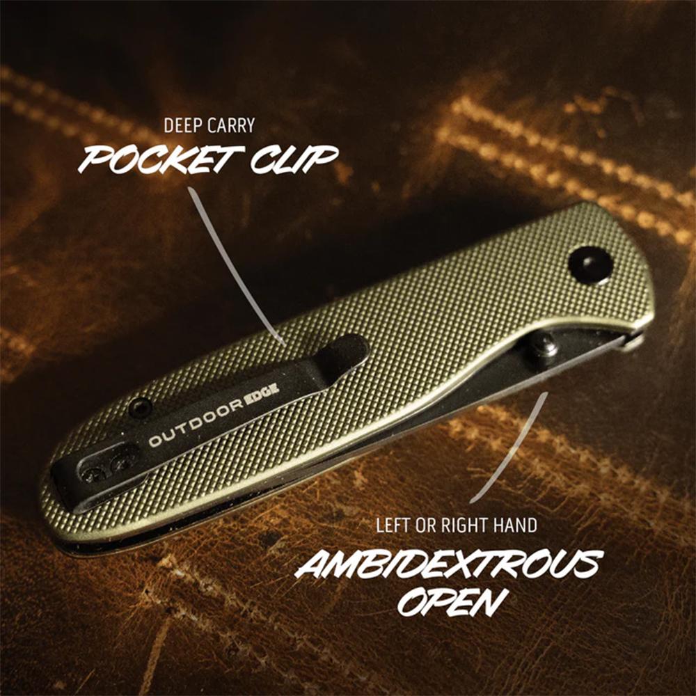 Outdoor Edge Dirk Knife Green Anodized Alum.  Black 8Cr Blade  Button Lock