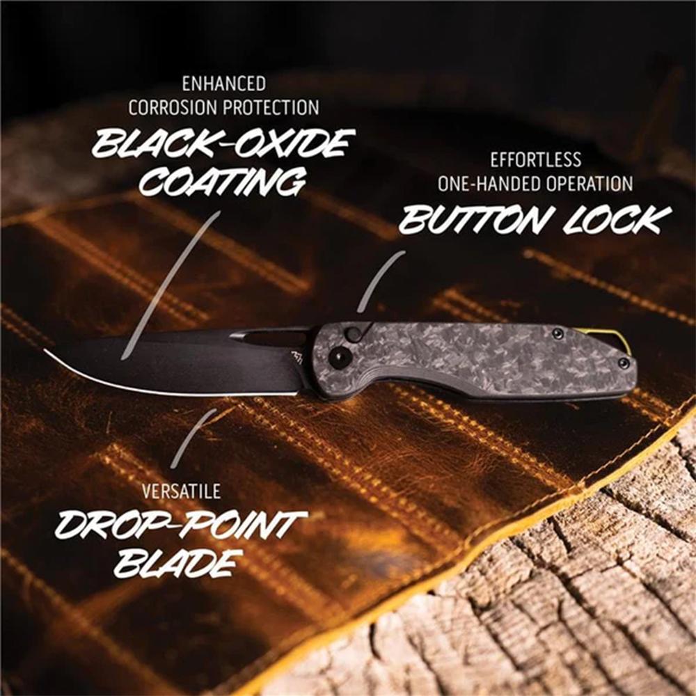 Outdoor Edge Kaytan Knife Solid Forged Carbon  Black 8Cr Blade  Button Lock