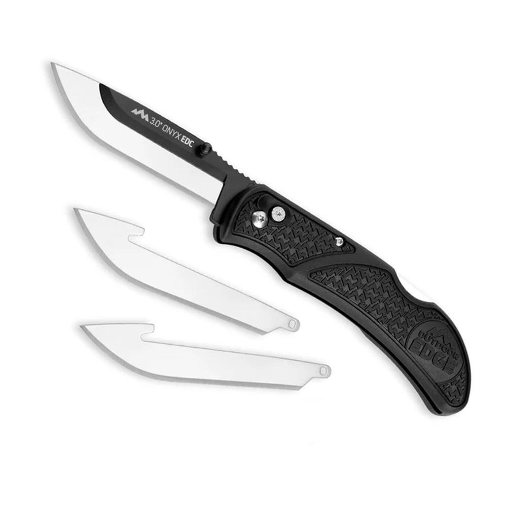 Outdoor Edge 3.0'' Razor Onyx Knife Black  3 Stainless Drop Point Blades