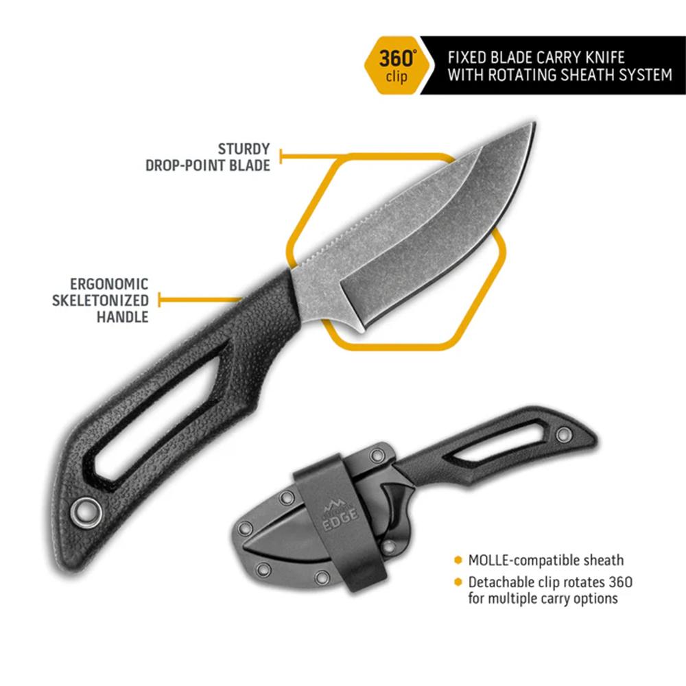 Outdoor Edge Pivot Knife  Drop-Point  Black  W/ Sheath