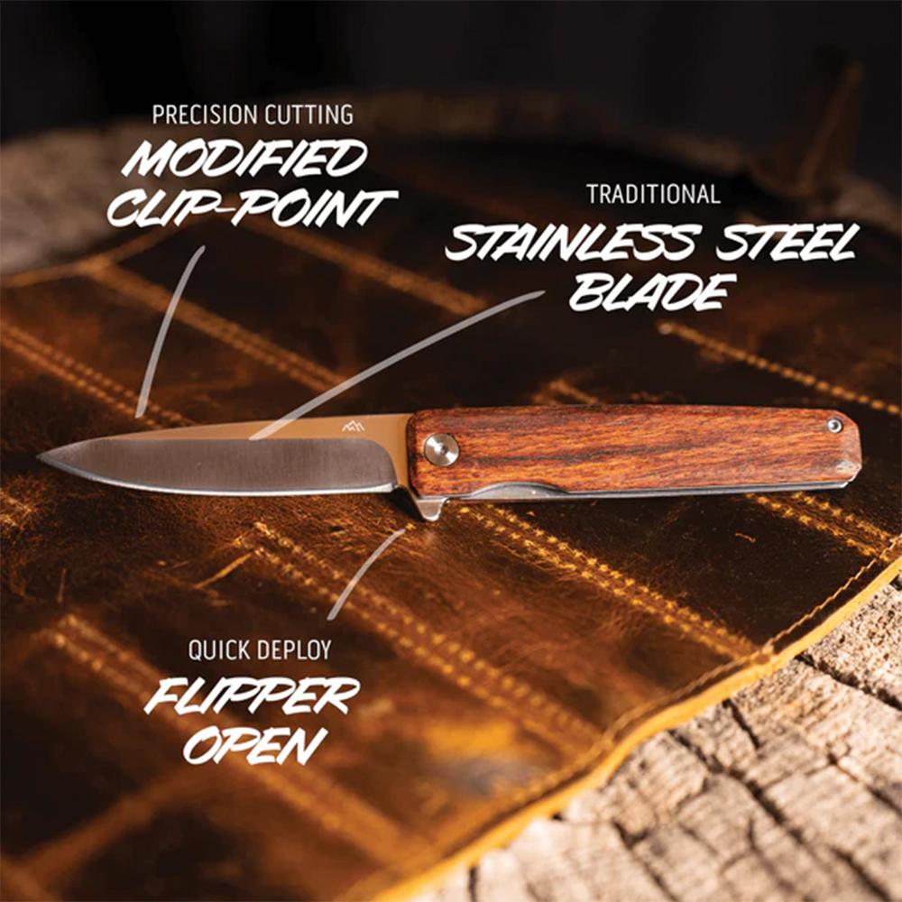 Outdoor Edge Peleus Knife Wood   Stainless 8Cr Blade  Liner Lock