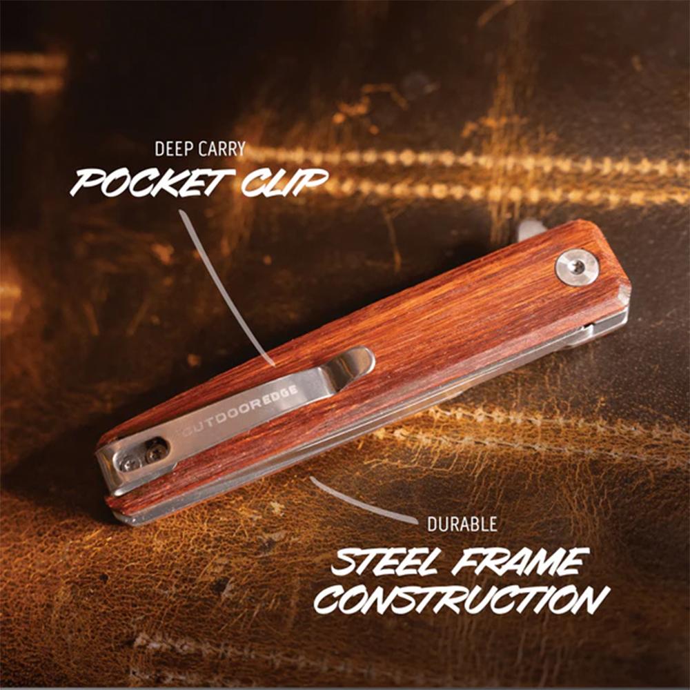 Outdoor Edge Peleus Knife Wood   Stainless 8Cr Blade  Liner Lock