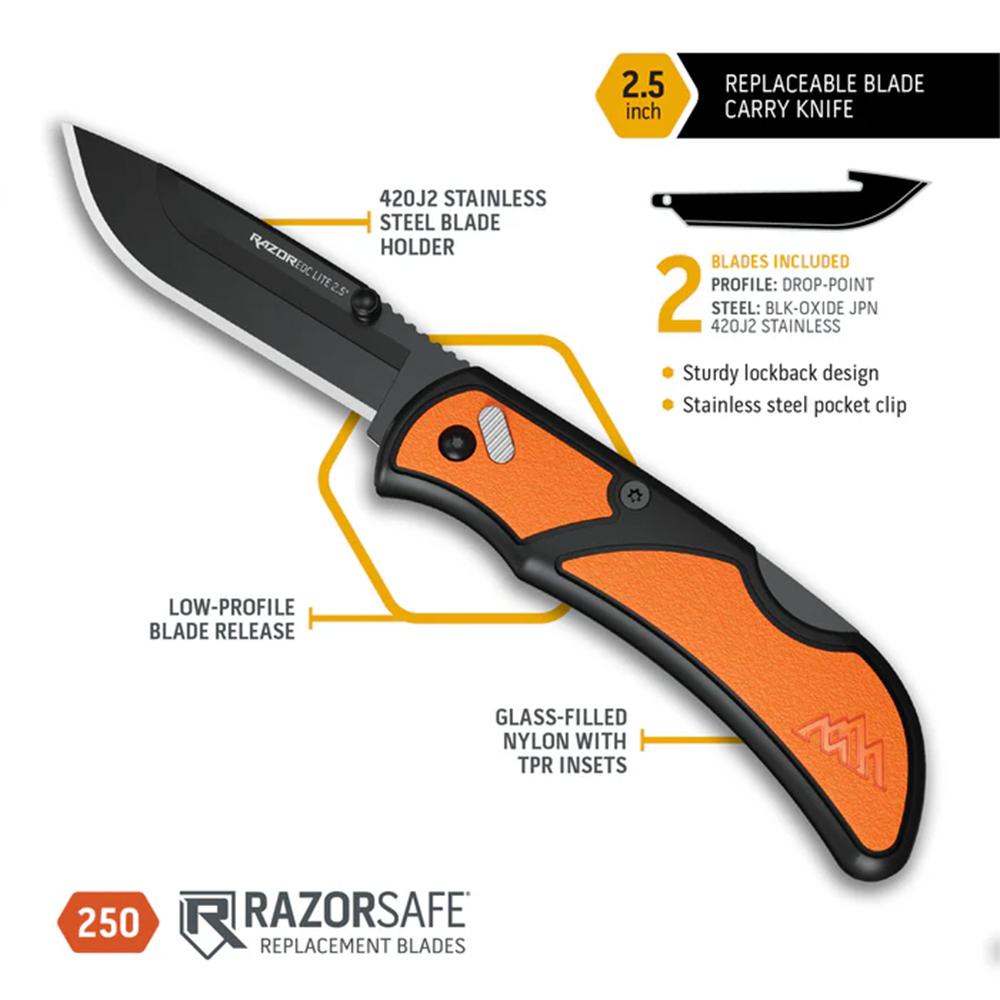 Outdoor Edge 2.5'' Razor-Edc Lite Knife Orange  2 Black Drop Point Blades