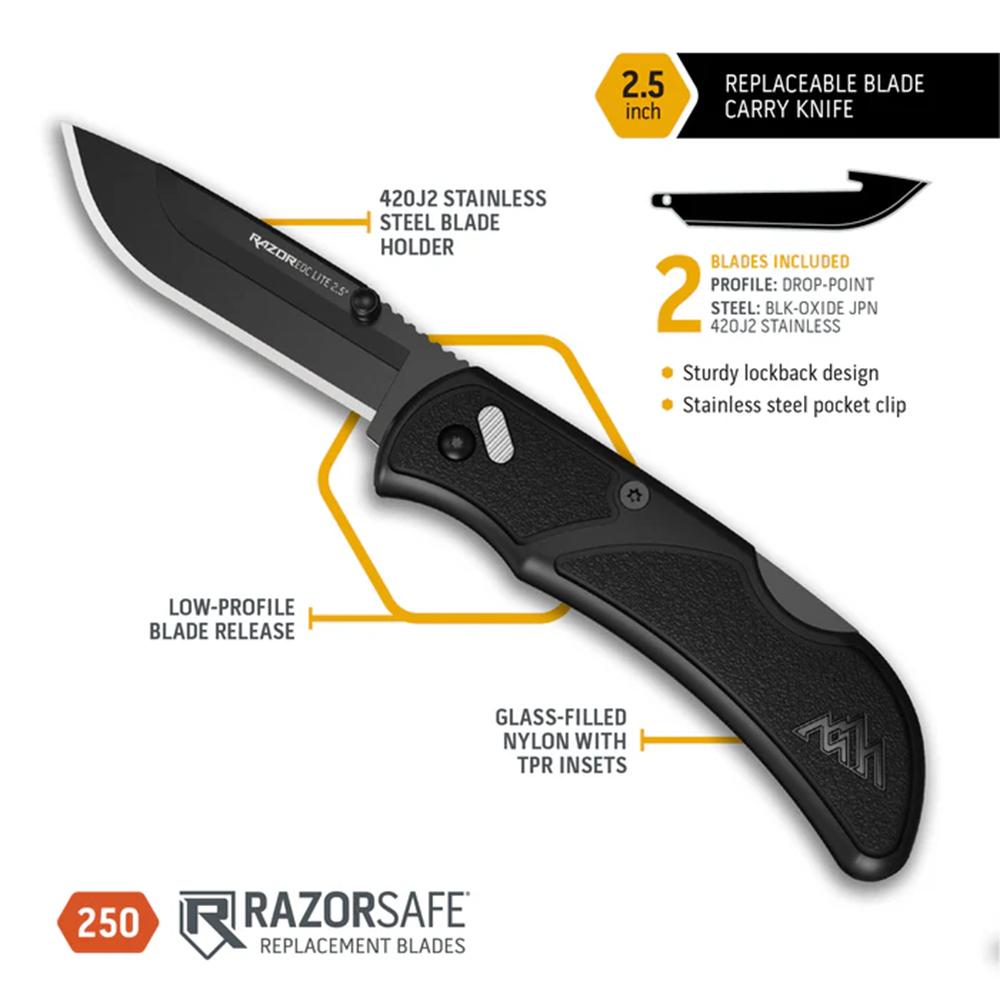 Outdoor Edge 2.5'' Razor-Edc Lite Knife Black  2 Black Drop Point Blades