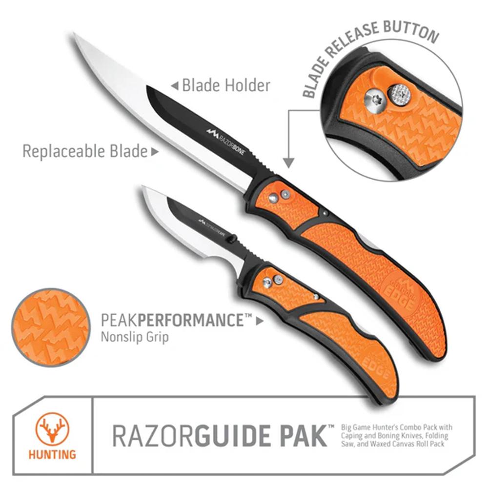 Outdoor Edge Razorguide Pak  2 Knife & Saw Combo 2-3.5'' Stnlss Drop Point