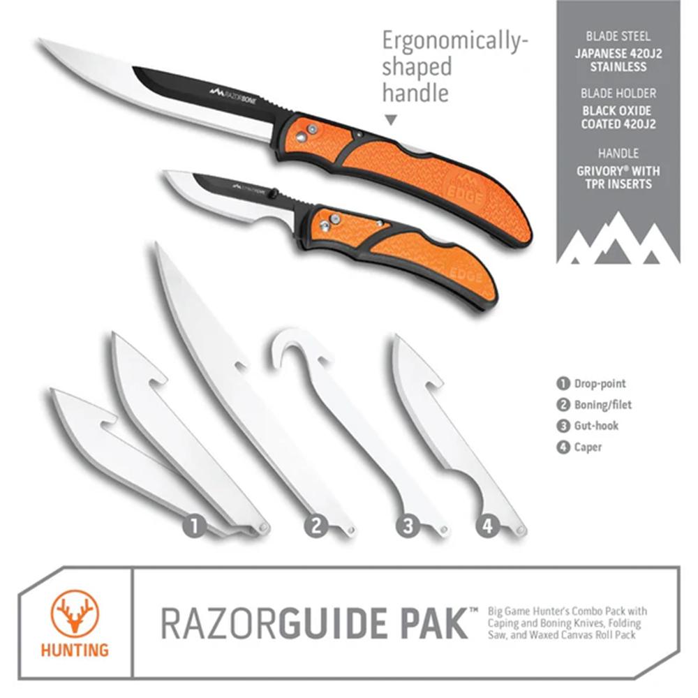 Outdoor Edge Razorguide Pak  2 Knife & Saw Combo 2-3.5'' Stnlss Drop Point