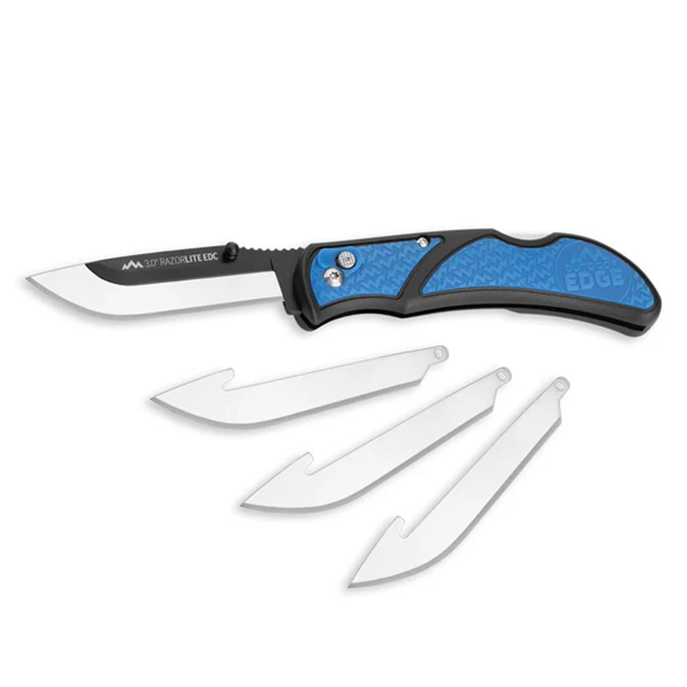 Outdoor Edge 3.0'' Razor-Edc Lite Knife Blue  4 Stainless Drop Point Blades
