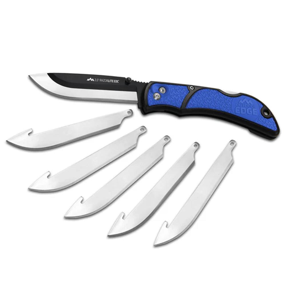 Outdoor Edge 3.5'' Razor-Edc Lite Knife Blue  6 Stainless Drop Point Blades