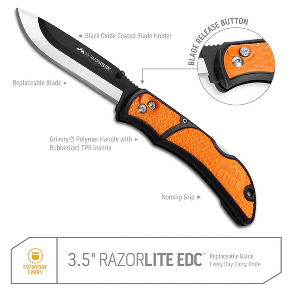Outdoor Edge 3.5'' Razor-Edc Lite Knife Blue  6 Stainless Drop Point Blades