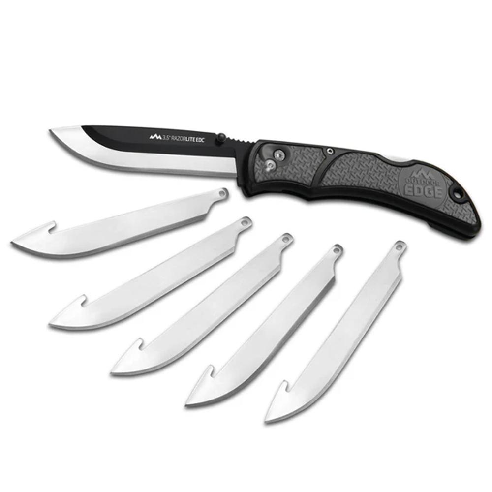Outdoor Edge 3.5'' Razor-Edc Lite Knife Gray  6 Stainless Drop Point Blades
