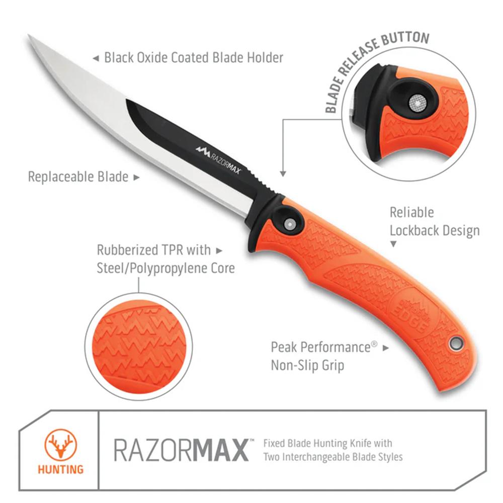 Outdoor Edge Razormax Knife Orange  3 Stainless Srop Point 3 Stainless Bone