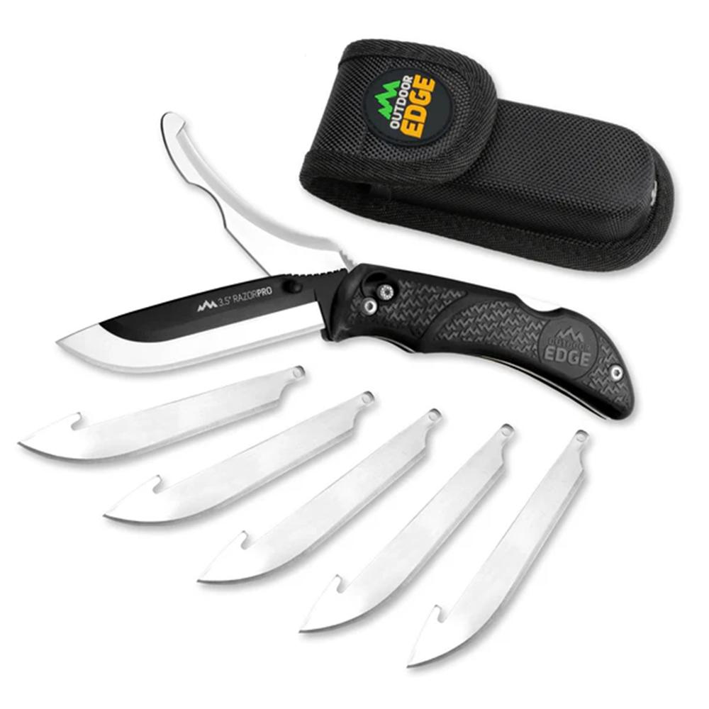 Outdoor Edge 3.5'' Razor-Pro G Knife Black  6 Stainless Drop Point Blades*
