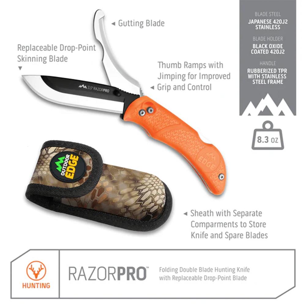Outdoor Edge 3.5'' Razor-Pro G Knife Black  6 Stainless Drop Point Blades*