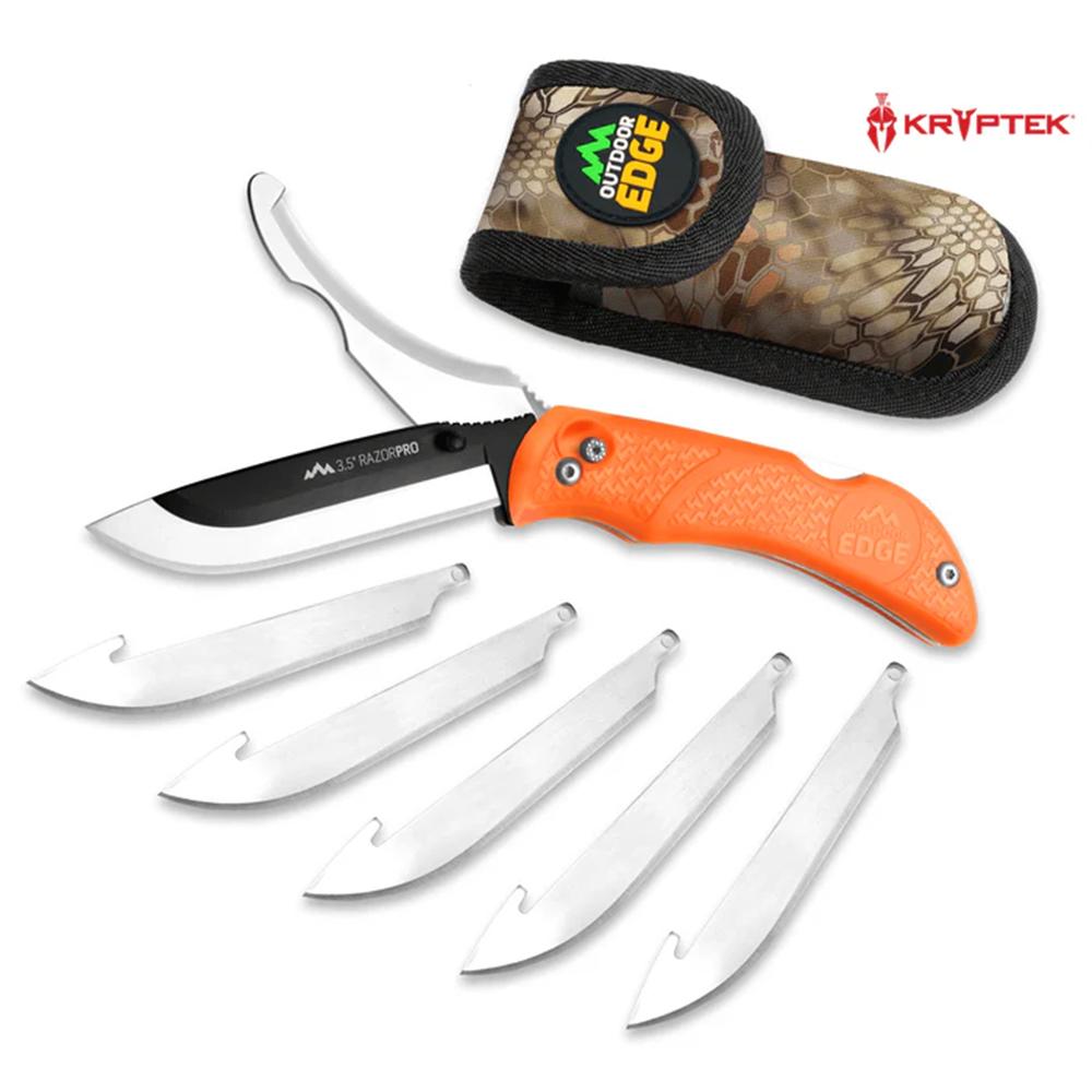 Outdoor Edge 3.5'' Razor-Pro G Knife Orange  6 Stainless Drop Point Blades