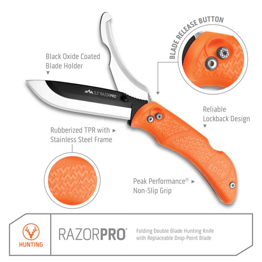 Outdoor Edge 3.5'' Razor-Pro G Knife Orange  6 Stainless Drop Point Blades