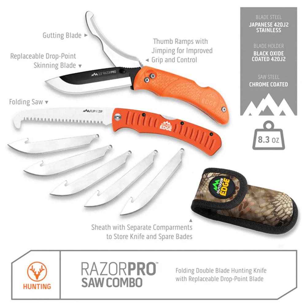 Outdoor Edge 3.5'' Razor-Pro G Knife /Saw Combo   Orange  6 Blades