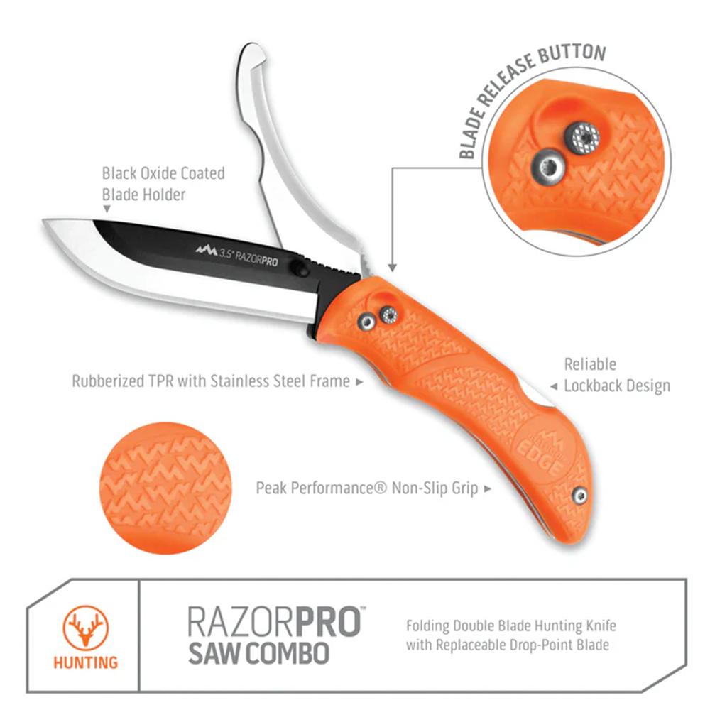 Outdoor Edge 3.5'' Razor-Pro G Knife /Saw Combo   Orange  6 Blades