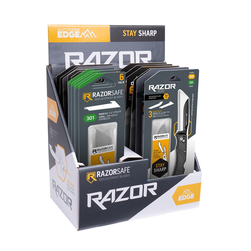 OUTDOOR EDGE 3.0'' RAZOR WORK PDQ 9 PC KNIFE DISPLAY