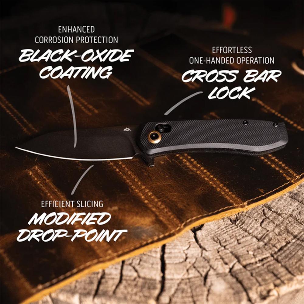 Outdoor Edge Sentinel Knife Black G10  Black 8Cr Blade  Cross Bar Lock