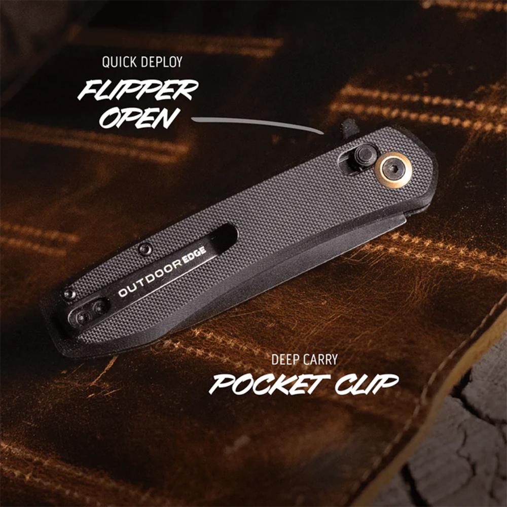 Outdoor Edge Sentinel Knife Black G10  Black 8Cr Blade  Cross Bar Lock