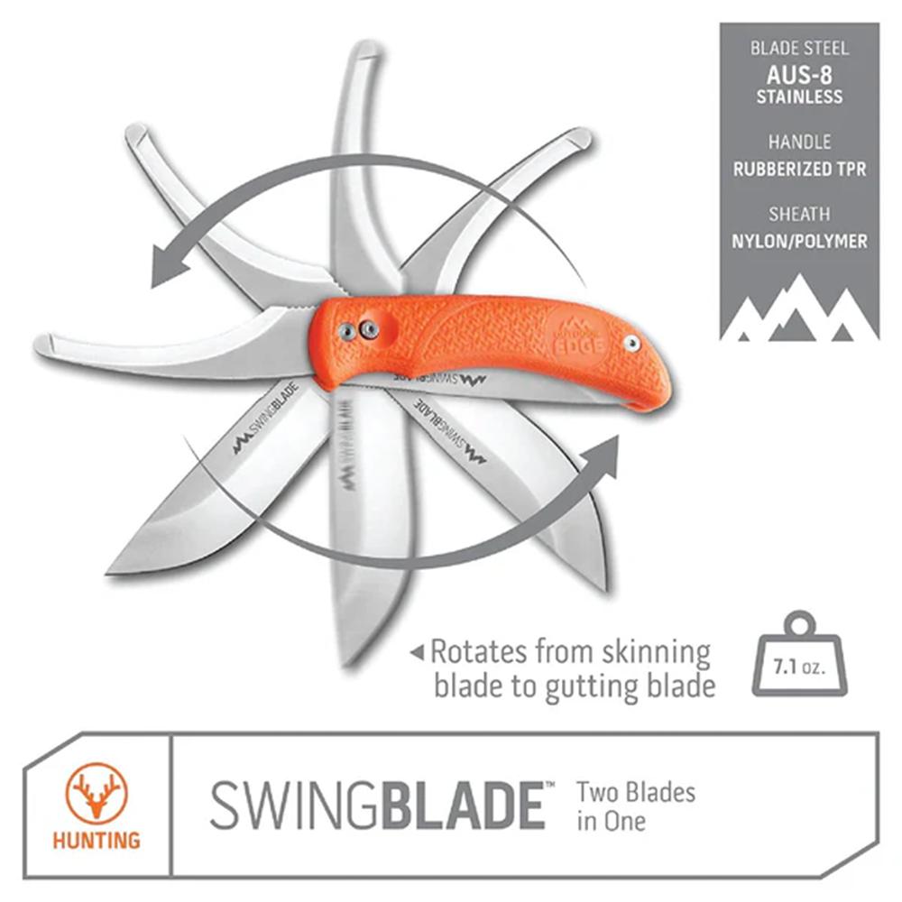 Outdoor Edge Swingblade Knife Orange Rotating Huting Knife W/ Sheath