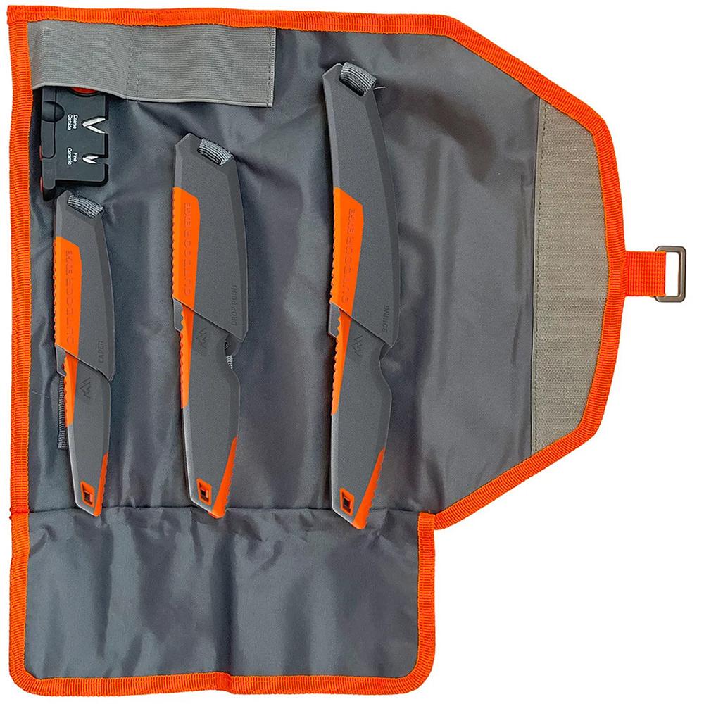 Outdoor Edge Vantex 4-Piece Roll Pck Knf Kit  Drp Pnt Boning Caping Shrpnr