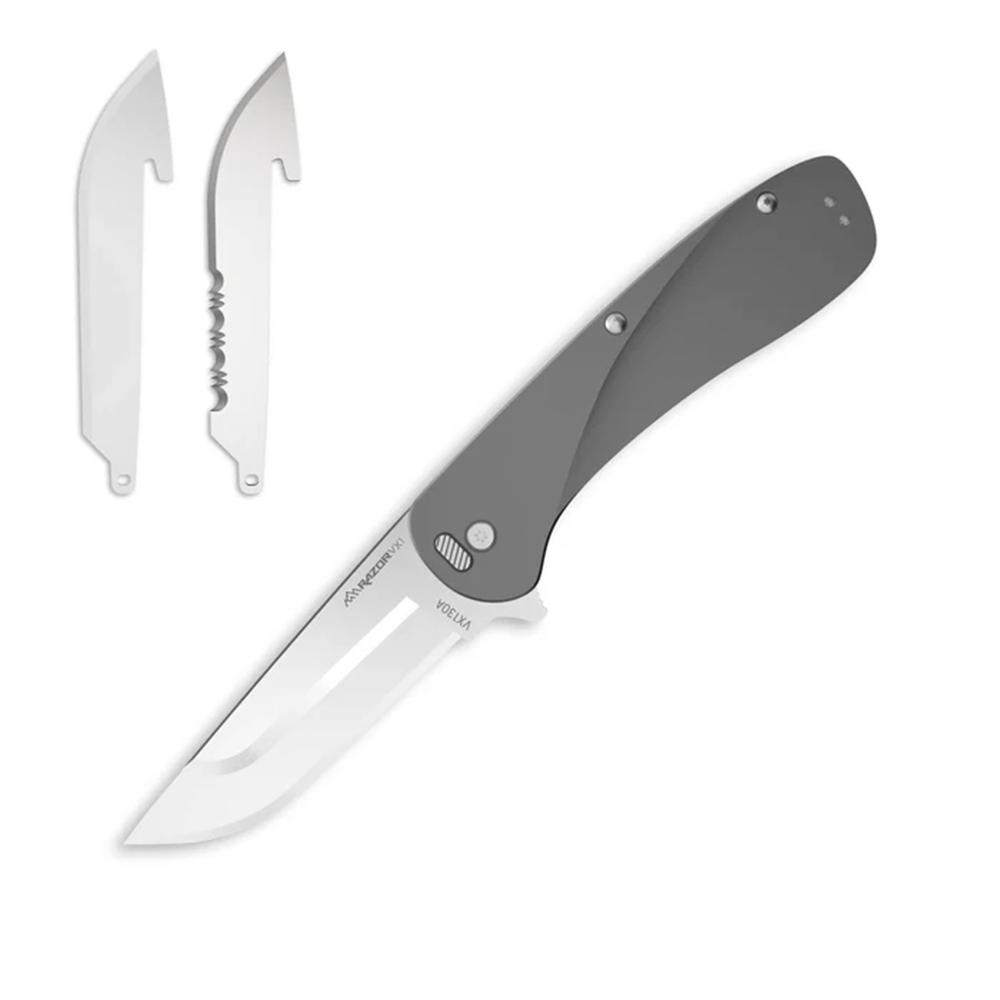 Outdoor Edge Razor VX1 Knife Gry Andzed Alum W/ Stnlss Drp Pnt Sprng Assist