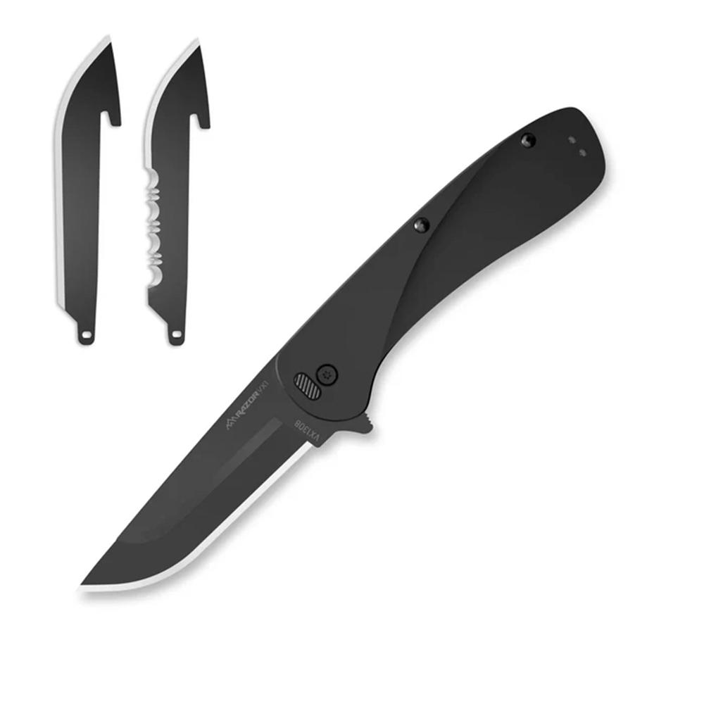 Outdoor Edge Razor VX1 Knife Blk Andzed Alum W/ Blk Drp Pnt Spring Assist