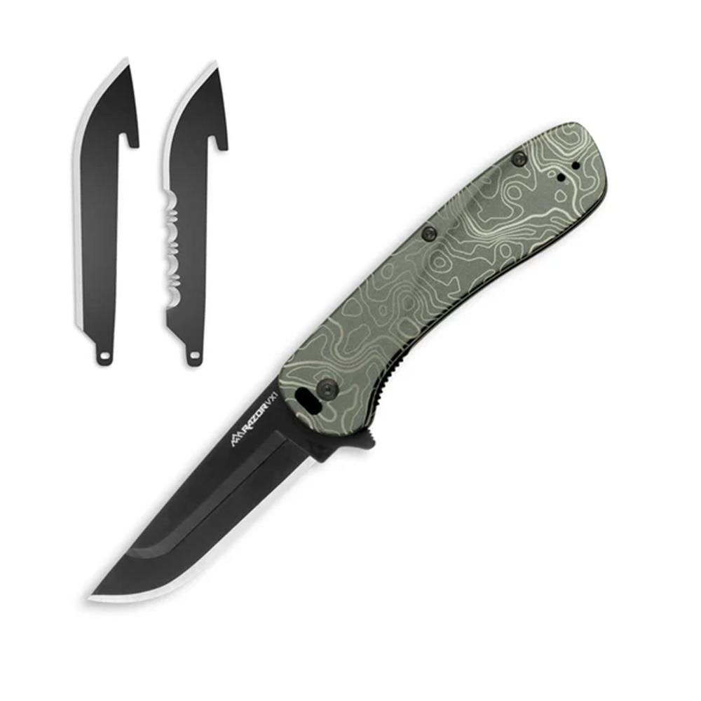 Outdoor Edge Razor VX1 Knife  Grn Anodized Alum Topo Map W/ Blk Drp Pnt SA