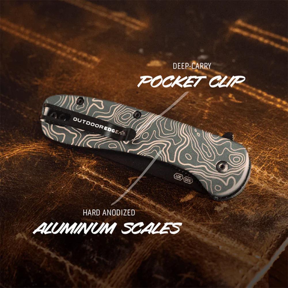 Outdoor Edge Razor VX1 Knife  Grn Anodized Alum Topo Map W/ Blk Drp Pnt SA