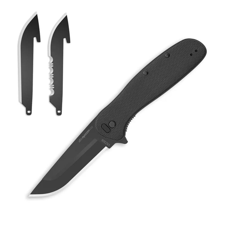 Outdoor Edge Razor VX2 Knife Blk G10 W/ Blk Drp Pnt  Blk Hrdwr Sprng Assist