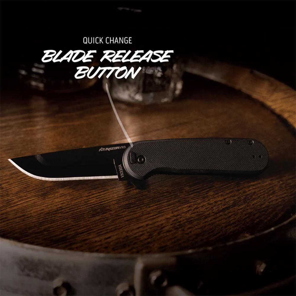 Outdoor Edge Razor VX2 Knife Blk G10 W/ Blk Drp Pnt  Blk Hrdwr Sprng Assist