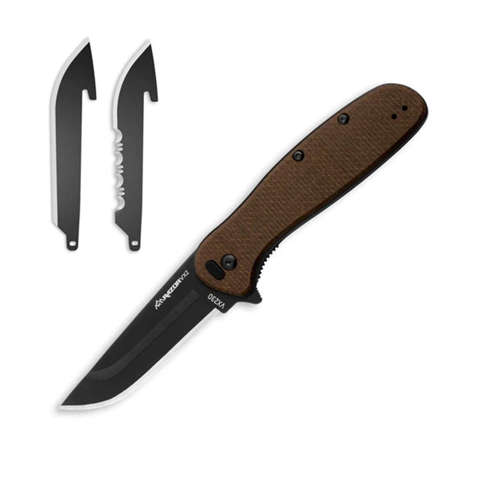 Outdoor Edge Razor VX2 Knf Brw Burlap Micarta W/ Blk Drp Pnt Blk Hrdwr SA