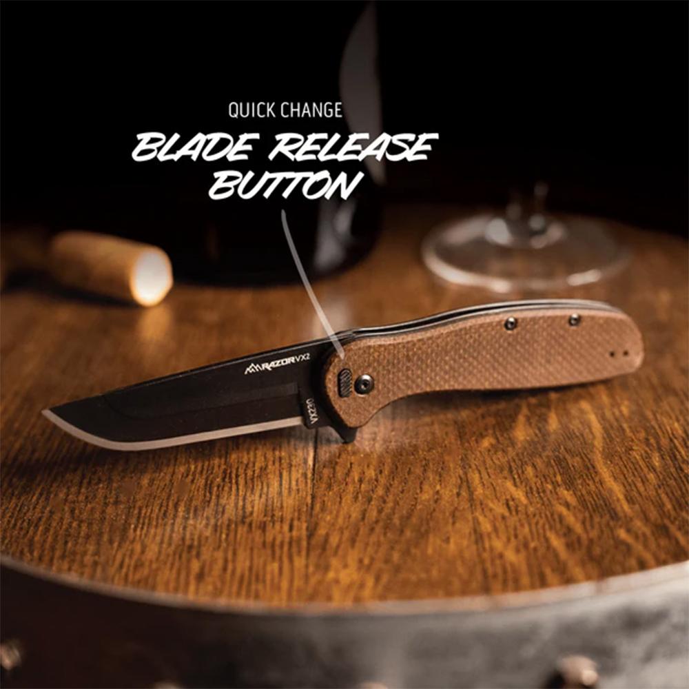 Outdoor Edge Razor VX2 Knf Brw Burlap Micarta W/ Blk Drp Pnt Blk Hrdwr SA