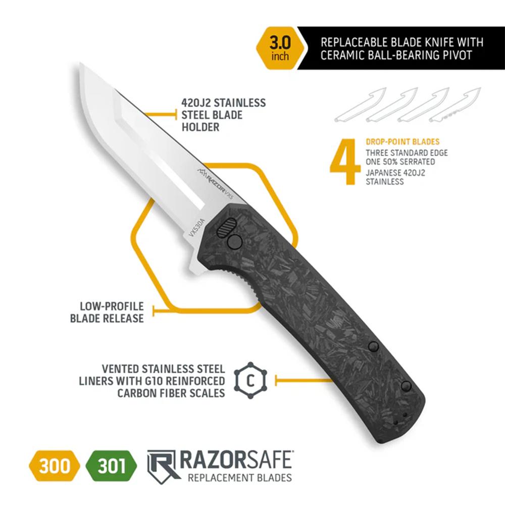 Outdoor Edge Razor VX5 Knf Frgd Crbn Over G10 Drp Pnt Ceramic Bal Bearings