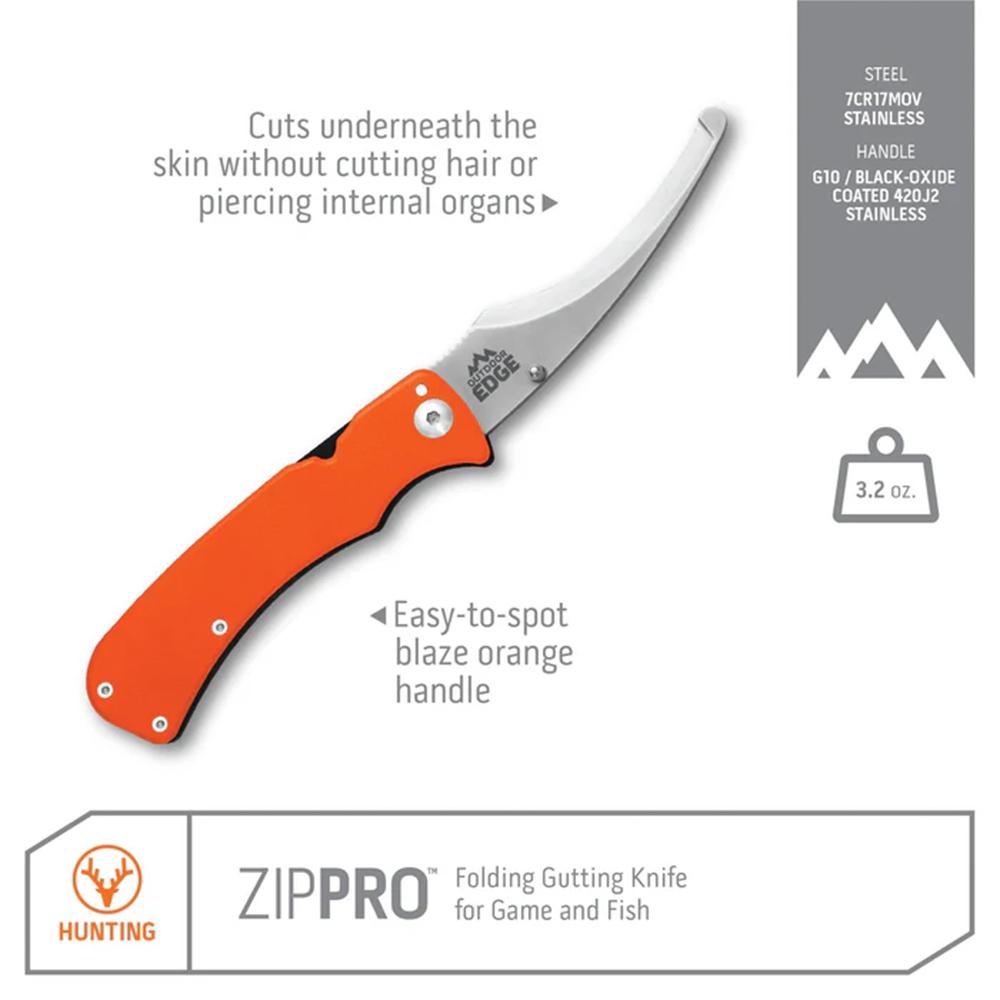 Outdoor Edge Zip-Pro  Folding Gutting Knife W/ Pocket Clip