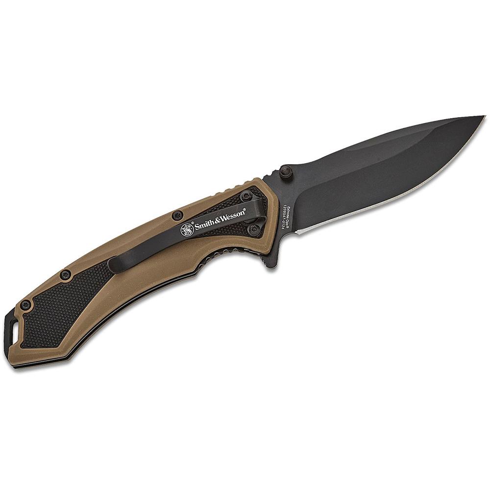 S&W KT Extreme Ops Spring Assisted Drop Point Blk/Tan 3.25'' Blade