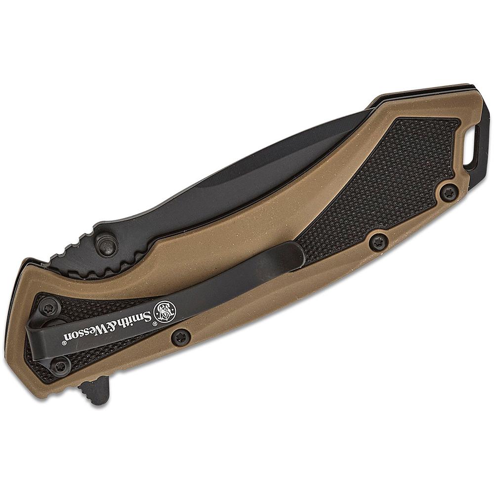 S&W KT Extreme Ops Spring Assisted Drop Point Blk/Tan 3.25'' Blade
