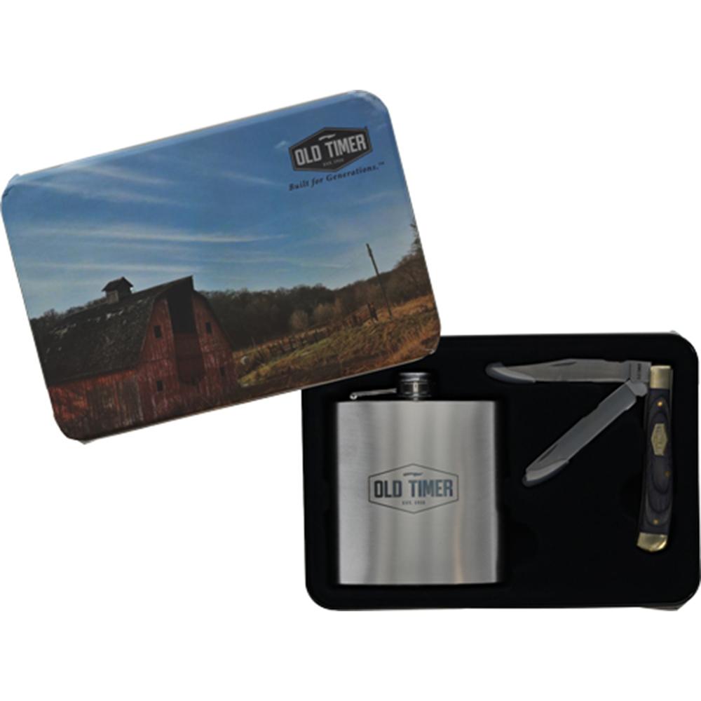 OT 2-BLADE FOLDING KNIFE W/FLASK COMBO