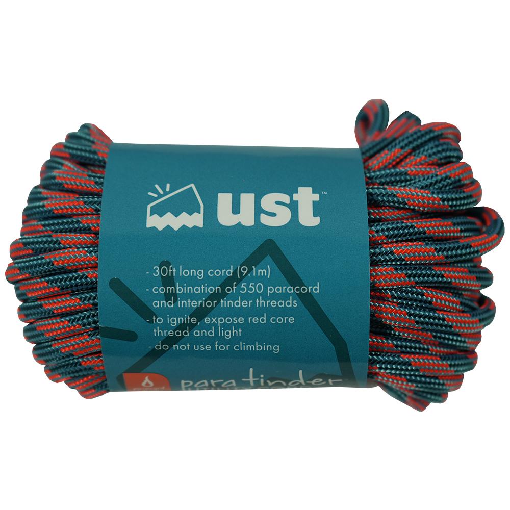 Ultimate Survival ParaTinder 550 Paracord w/Tinder Cord, Blue/Red, 30'