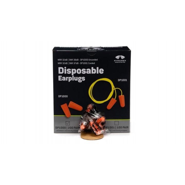 Pyramex Uncorded taper fit disp plug -NRR 32db 200 pair/box-Orange