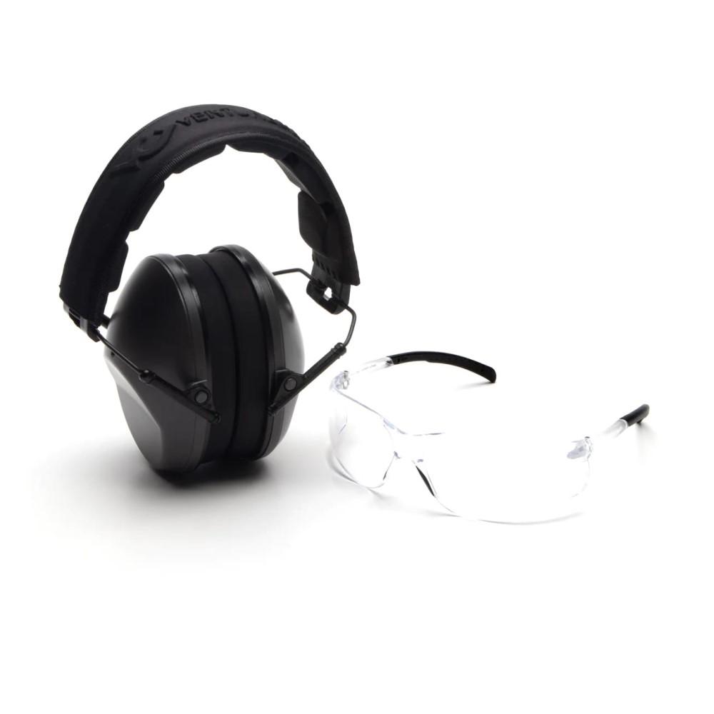 Pyramex Clear Lens with VG Low Profile Gray Earmuff