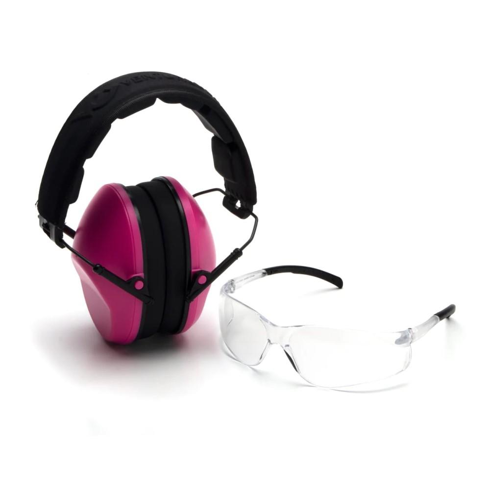 Pyramex Clear Lens with VG Low Profile Pink Earmuff